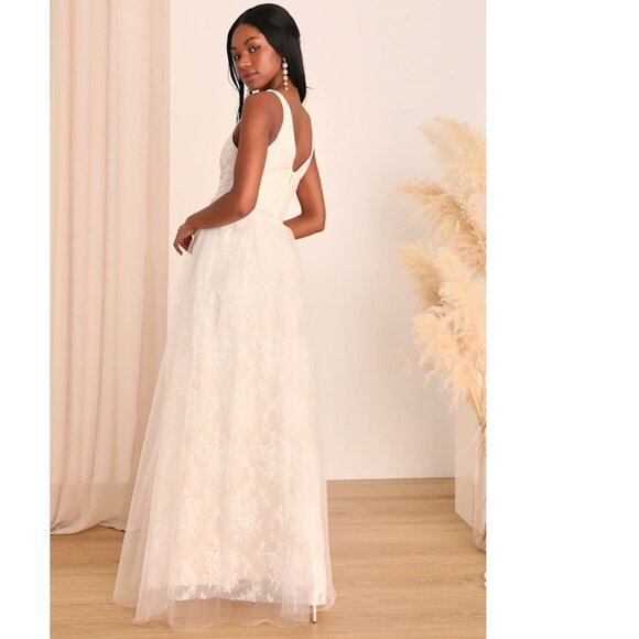 Lulus Sweet Love Ivory Lace Beaded Maxi Dress XS New NWT - Picture 2 of 6